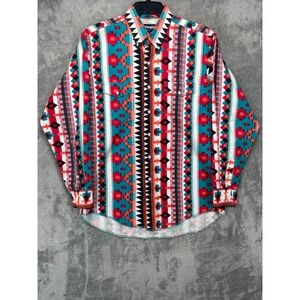 VTG Wrangler Men's‎ Brushpopper Western Shirt 16.5/35 Cowboy Aztec Navajo Tribal